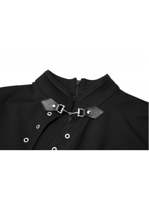 Steam Punk Female Casual Black High Waist Metal Buckle Elastic Dress