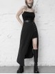 Steam Punk Female Black Belted Strap Detachable Collar Long Dress