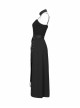 Steam Punk Female Black Belted Strap Detachable Collar Long Dress