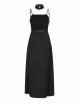 Steam Punk Female Black Belted Strap Detachable Collar Long Dress