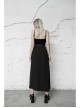 Steam Punk Female Black Belted Strap Detachable Collar Long Dress