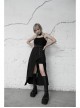 Steam Punk Female Black Belted Strap Detachable Collar Long Dress