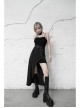 Steam Punk Female Black Belted Strap Detachable Collar Long Dress