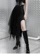 Steam Punk Female Black Fishnet Mesh Stitching Irregular Hem Long Skirt