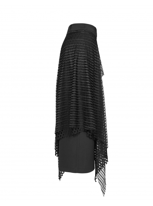 Steam Punk Female Black Fishnet Mesh Stitching Irregular Hem Long Skirt