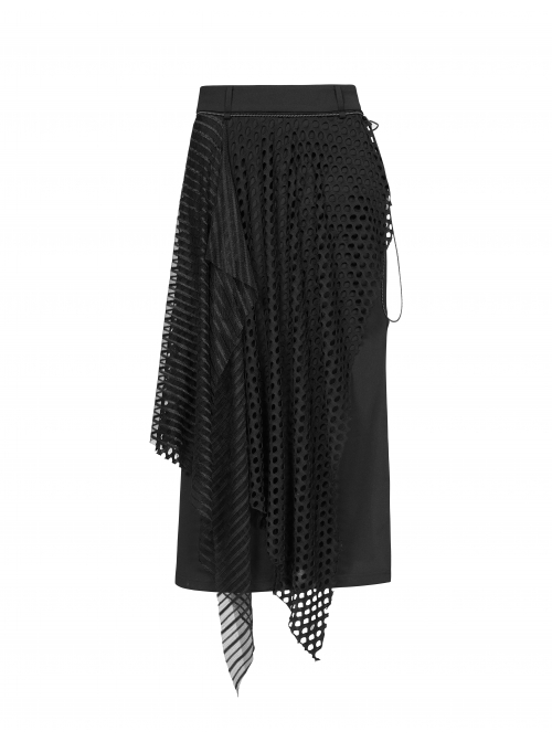 Steam Punk Female Black Fishnet Mesh Stitching Irregular Hem Long Skirt