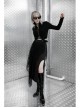 Steam Punk Female Black Fishnet Mesh Stitching Irregular Hem Long Skirt