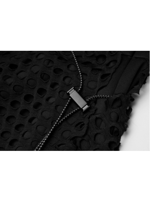 Steam Punk Female Black Fishnet Mesh Stitching Irregular Hem Long Skirt