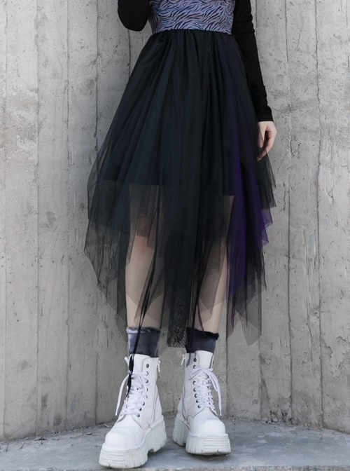 Steam Punk Female Casual Loose Dark Mesh Stitching Long Skirt