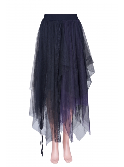 Steam Punk Female Casual Loose Dark Mesh Stitching Long Skirt
