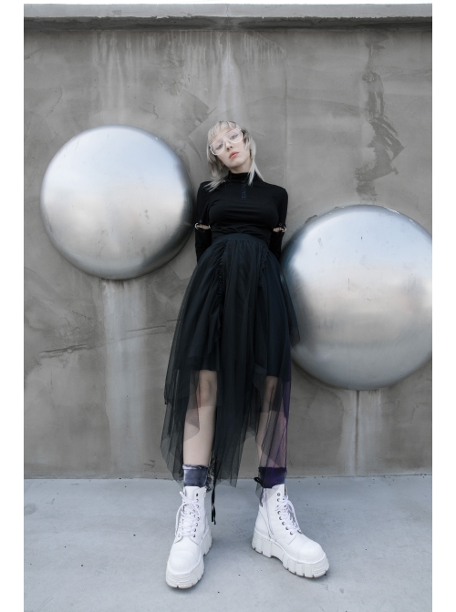 Steam Punk Female Casual Loose Dark Mesh Stitching Long Skirt