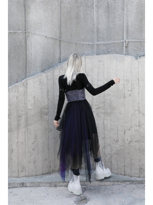 Steam Punk Female Casual Loose Dark Mesh Stitching Long Skirt
