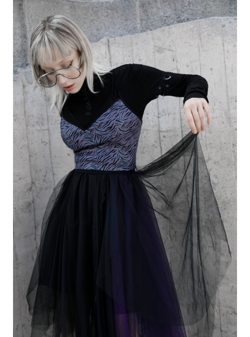 Steam Punk Female Casual Loose Dark Mesh Stitching Long Skirt