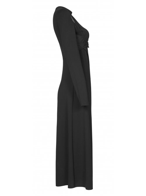 Steam Punk Female Black Mesh Stitching Buckle Split Dress