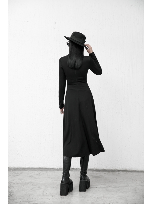 Steam Punk Female Black Mesh Stitching Buckle Split Dress