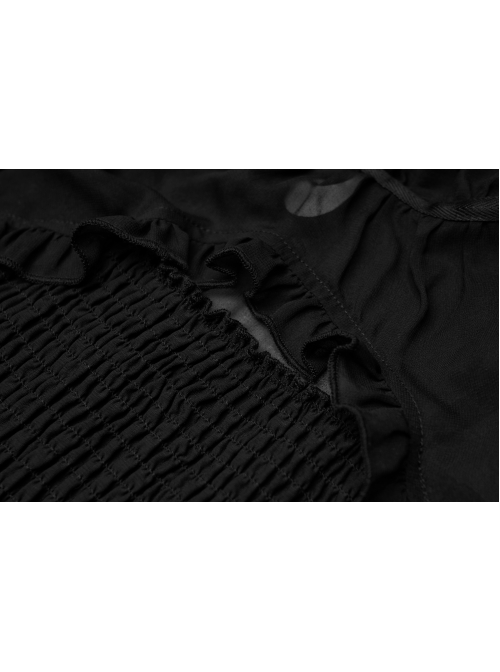Steam Punk Female Black Elegant Chiffon Lace Stitching High Waist Dress