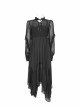 Steam Punk Female Black Elegant Chiffon Lace Stitching High Waist Dress