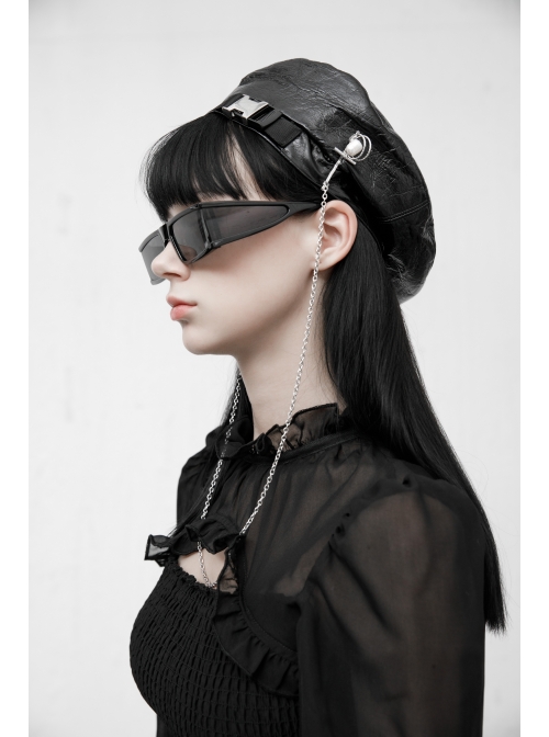 Steam Punk Female Black Elegant Chiffon Lace Stitching High Waist Dress