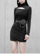Steam Punk Female Black Hollow Slim-fitting Long Sleeve Dress