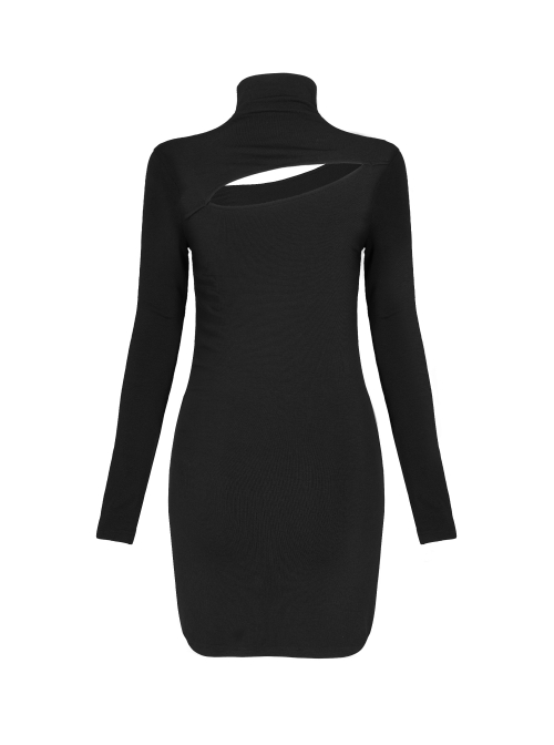 Steam Punk Female Black Hollow Slim-fitting Long Sleeve Dress