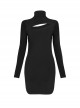 Steam Punk Female Black Hollow Slim-fitting Long Sleeve Dress