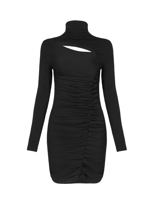 Steam Punk Female Black Hollow Slim-fitting Long Sleeve Dress