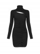 Steam Punk Female Black Hollow Slim-fitting Long Sleeve Dress