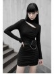 Steam Punk Female Black Hollow Slim-fitting Long Sleeve Dress