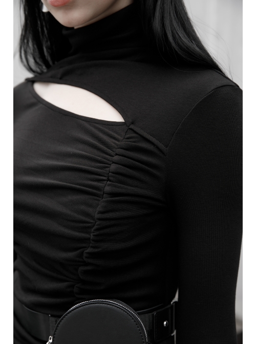Steam Punk Female Black Hollow Slim-fitting Long Sleeve Dress