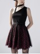 Steam Punk Female Black Red Lattice Mesh Stitching Buckle Belted Dress
