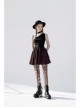 Steam Punk Female Black Red Lattice Mesh Stitching Buckle Belted Dress