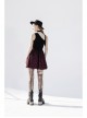 Steam Punk Female Black Red Lattice Mesh Stitching Buckle Belted Dress