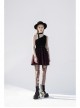 Steam Punk Female Black Red Lattice Mesh Stitching Buckle Belted Dress