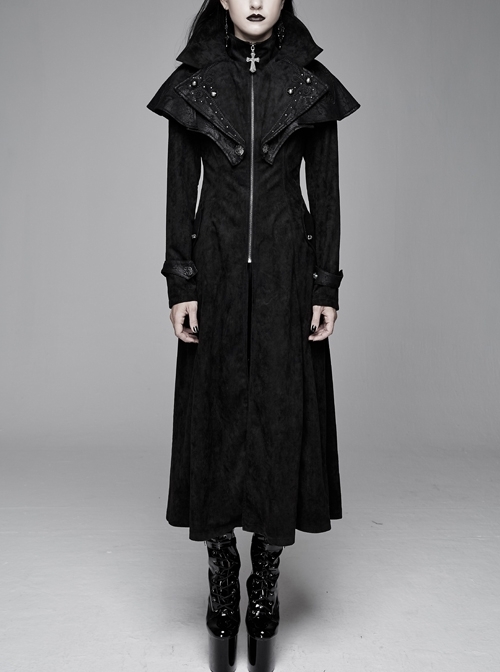 Big Pendulum Collar Hand Embroidery Shawl Cross Pendant Decoration Black Punk Long Coat