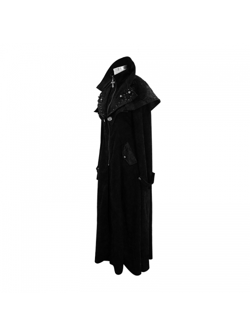 Big Pendulum Collar Hand Embroidery Shawl Cross Pendant Decoration Black Punk Long Coat