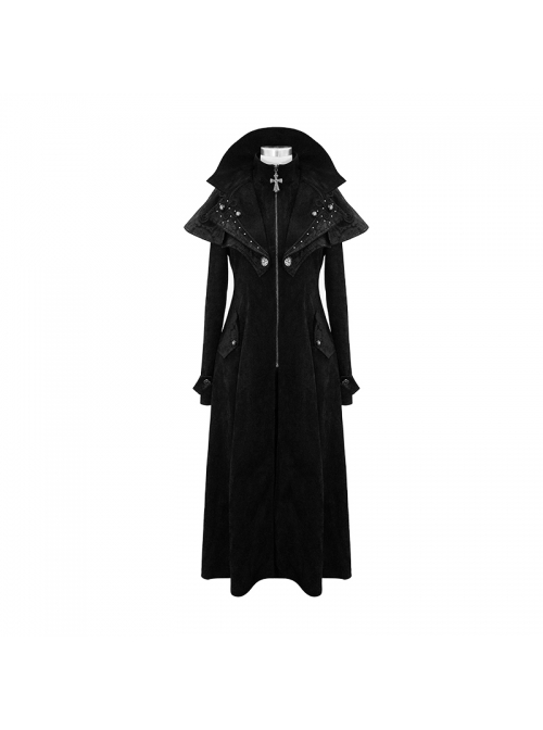 Big Pendulum Collar Hand Embroidery Shawl Cross Pendant Decoration Black Punk Long Coat