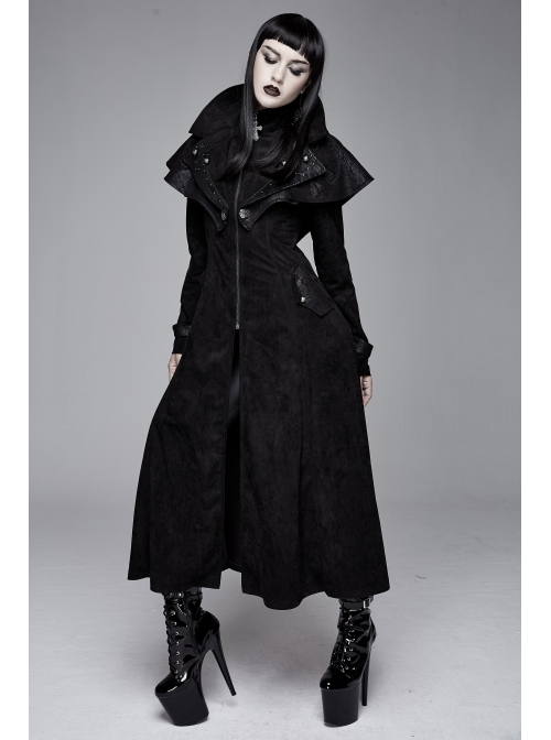 Big Pendulum Collar Hand Embroidery Shawl Cross Pendant Decoration Black Punk Long Coat
