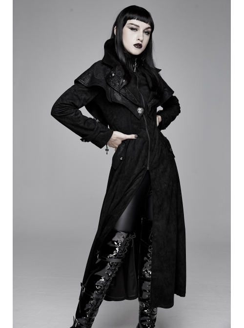 Big Pendulum Collar Hand Embroidery Shawl Cross Pendant Decoration Black Punk Long Coat