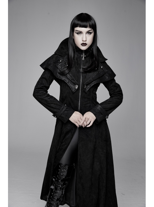 Big Pendulum Collar Hand Embroidery Shawl Cross Pendant Decoration Black Punk Long Coat