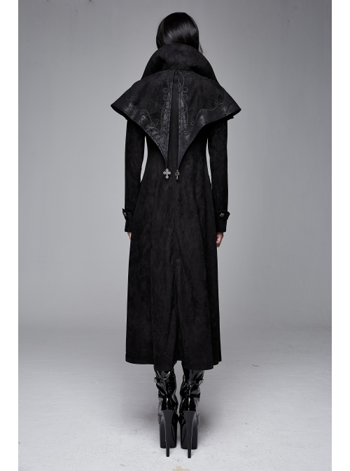 Big Pendulum Collar Hand Embroidery Shawl Cross Pendant Decoration Black Punk Long Coat