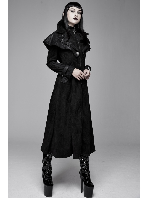 Big Pendulum Collar Hand Embroidery Shawl Cross Pendant Decoration Black Punk Long Coat