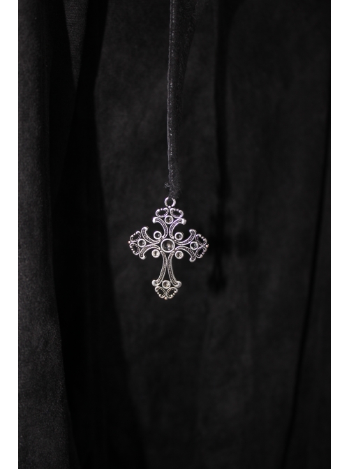 Big Pendulum Collar Hand Embroidery Shawl Cross Pendant Decoration Black Punk Long Coat