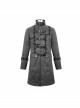Stand-Up Collar Front Metal Buckle Leather Hasp Lace-Up Grey Punk Coat
