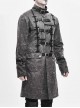 Stand-Up Collar Front Metal Buckle Leather Hasp Lace-Up Grey Punk Coat
