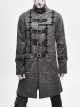 Stand-Up Collar Front Metal Buckle Leather Hasp Lace-Up Grey Punk Coat