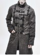 Stand-Up Collar Front Metal Buckle Leather Hasp Lace-Up Grey Punk Coat