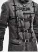 Stand-Up Collar Front Metal Buckle Leather Hasp Lace-Up Grey Punk Coat