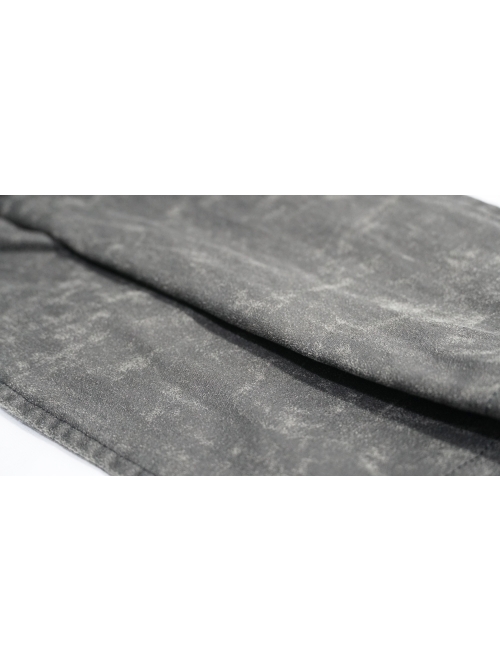 Stand-Up Collar Front Metal Buckle Leather Hasp Lace-Up Grey Punk Coat