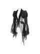 V-Neck Front Metal Retro Button Flocking Mesh Cuff Irregular Hem Black Gothic Jacquard Coat