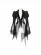 V-Neck Front Metal Retro Button Flocking Mesh Cuff Irregular Hem Black Gothic Jacquard Coat